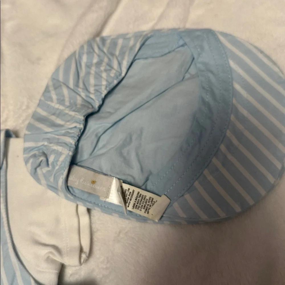 THE CHILDREN’S PLACE BABY LUXURIES BLUE STRIPED BABY ROMPER BODYSUIT HAT 6-12 MO - Picture 4 of 4